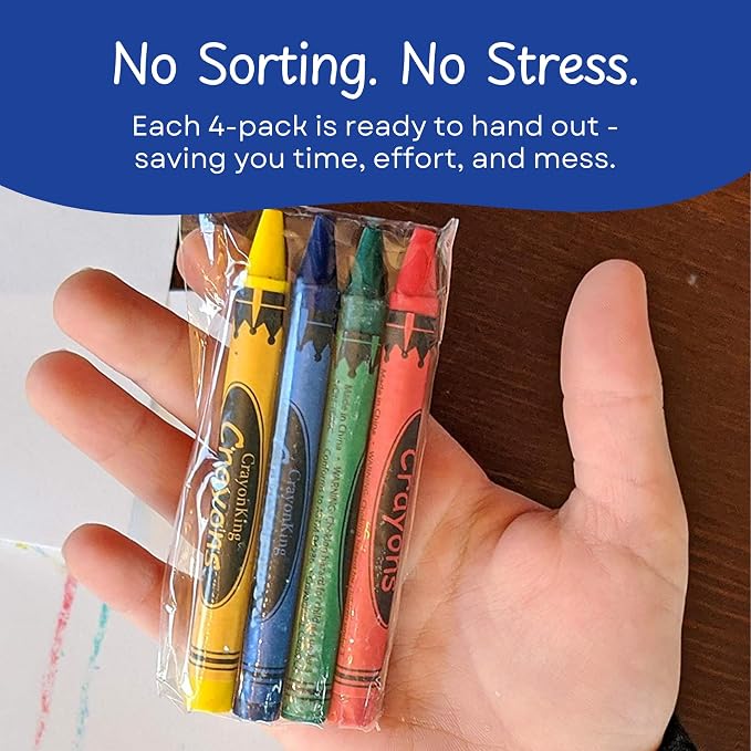 CrayonKing 600 Bulk Crayons, 150 Individually Wrapped 4-Packs | Non-Toxic, Perfect for Restaurants, Perfect for Classrooms, Perfect for Parties, Goodie Bag Fillers, 4 Assorted Colors