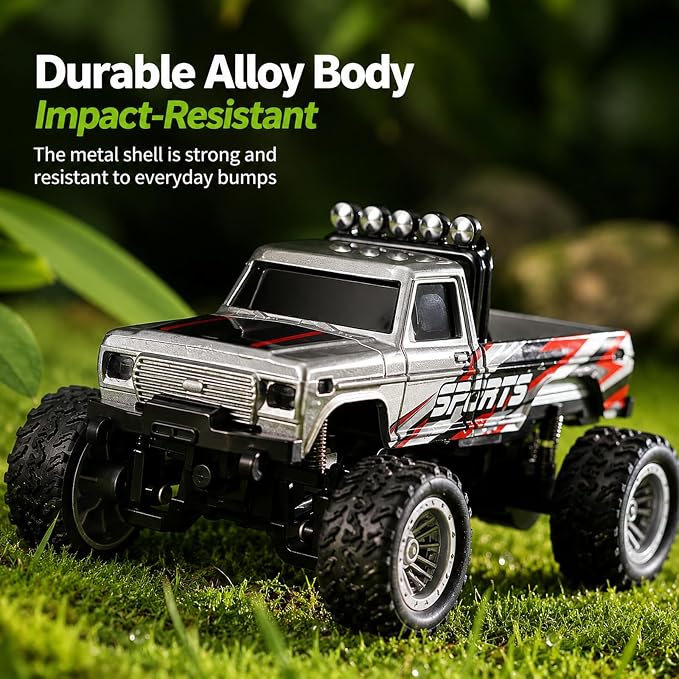 1:64 Scale Mini Remote Control Monster Truck with Trailer | 2.4GHz & App Dual Control, Alloy Mini RC Car with LED Lights, Portable Pocket Toy Car for Kids & Adults, Gift for Boys (Orange)