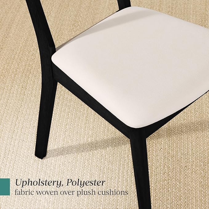 Best Choice Products Dining Chairs Set of 2, Mid-Century Modern Upholstered Wood, Armless w/Seat Cushion, Padded Backrest - Black/Cream