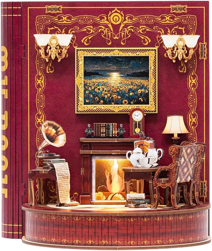 DIY Miniature House Kit,Tiny House Corner Kit Book Nook Kit for Adults,Wooden Puzzle with LED, Halloween/Christmas/Birthday Gifts for Family/Friends,Book Theater