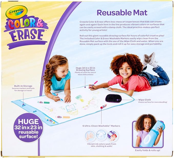 Crayola Color and Erase Mat, Giant Reusable Coloring Pad, Washable Markers, Travel Activity for Kids, Gift for Kids, Ages 3+