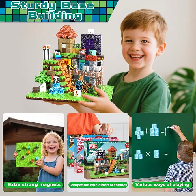 200PCS Magnetic Building Blocks with 6 Base Plate, Magnetic Blocks Cubes for Kids Ages 4-8, Stacking Magnet Blocks STEM Building Toys for Boys Girls Ages 3 4 5 6 7 8-12 Christmas Birthday Gifts