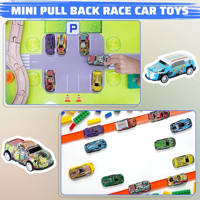 Jenaai 200 Pcs Mini Pull Back Toy Cars Bulk Pull Back Die Cast Race Cars Party Favors for Boys Girls Christmas Party Favor Return Gift Goodie Bag Stuffer Classroom Carnival Gift
