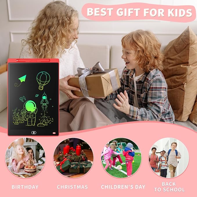 Genialba LCD Writing Board 8.5 Inches, Colourful Electronic Tablet, Portable Erasable Drawing Board, Graphic Tablet for Children's Games 3 4 5 6 7 Year Old Kid Boys Girls (Red)