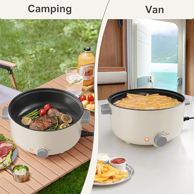 Electric Hot Pot, 3L Multifunctional Non-Stick Electric Skillet, Rapid Noodle Cooker & Frying Pan for Steak, Eggs, Ramen & Shabu Shabu, Perfect for Family Gatherings, Camping, RV Travel & Dorms