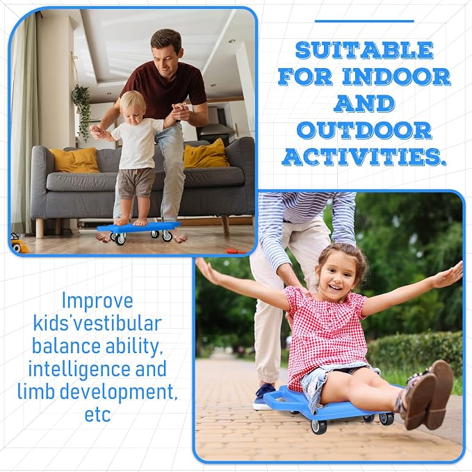Jerify 4 Pieces Sports Scooter Board with Handles Plastic Casters Floor Sitting Scooter Boards for Kids Children Gym Indoor Outdoor Activities Play Equipment, 11.22 x 11.22 inch