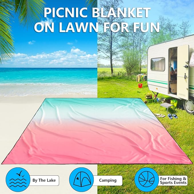 AISPARKY Beach Blanket Waterproof Sandproof Extra Large, Oversized Beach Mat, Quick Drying&Compact&Lightweight, Picnic Blankets Vacation Essentials for Outdoor Beach Camping (79" X 83" (4 Person))