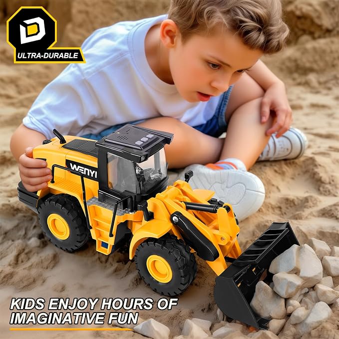 Bulldozer Toy, 16" Front Loader, 1:10 Scale Classics Bulldozer, Wheel Loader with Real Working Arm & Bucket, Lights & Sounds Construction Vehicle Toy for Boys and Girls, Kids, Toddlers, Ages 3+