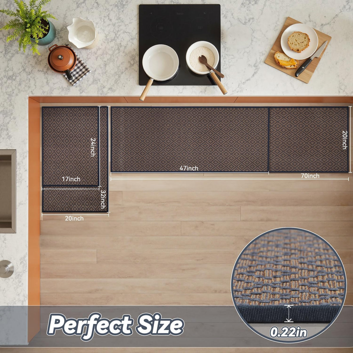PADOOR Kitchen Runner, Rubber Backed Kitchen Runner Rugs Non Skid Washable, Super Absorbent Kitchen Mats for Floor Front of Sink, 20"x47" Blue