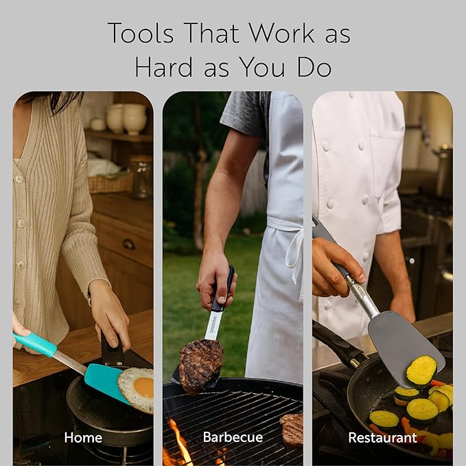 Restaurantware Comfy Grip Silicone Turner 1 Durable Cooking Turner - Stainless Steel Body Rubber Handle With Hole Gray Silicone Flipper Spatula Tolerates Up To 446F Dishwashable