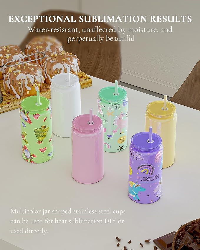 Glass Cups with Lids and Straws, 16oz Stainless Steels Cups, Beer Cups, Iced Coffee Cup, Smoothie Cup, Sublimation Tumbler, Purple (Shiny Polished Finish, Sublimatable)