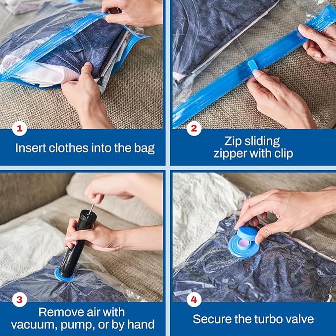 Spacesaver 4 Pack Medium Vacuum Storage Bags for Clothes - 28 x 20-Inch Vacuum Sealer Compression Bags with Hand Pump - Space Saver Storage Bag for Travel Essentials, Garments and Organization