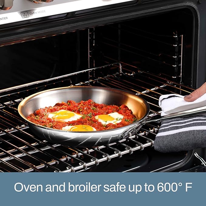 All-Clad D3 3-Ply Stainless Steel Fry Pan 12 Inch Induction Oven Broiler Safe 600F Pots and Pans, Cookware Silver