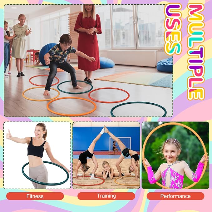 Sratte 12 Pcs Toy Hoop for Kid Detachable Adjustable Toy Hoop Colored Exercise Ring Plastic Circle for Kid Teen Gymnastics Equipment Require Self Assembly (28 Inch,Warm Color Series)