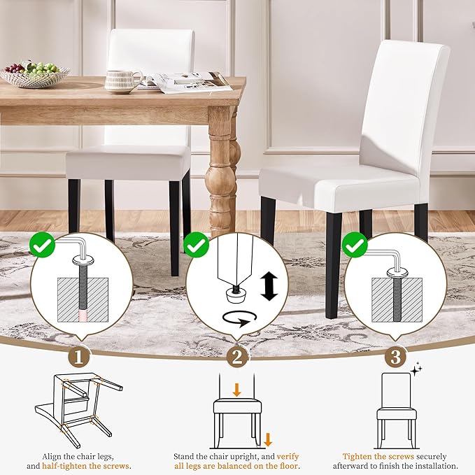 Yaheetech Dining Chairs Set of 6 Faux Leather Modern Dining Room Chairs with Rubberwood Legs and Padded Seat for Kitchen/Living Room/Restaurant, White