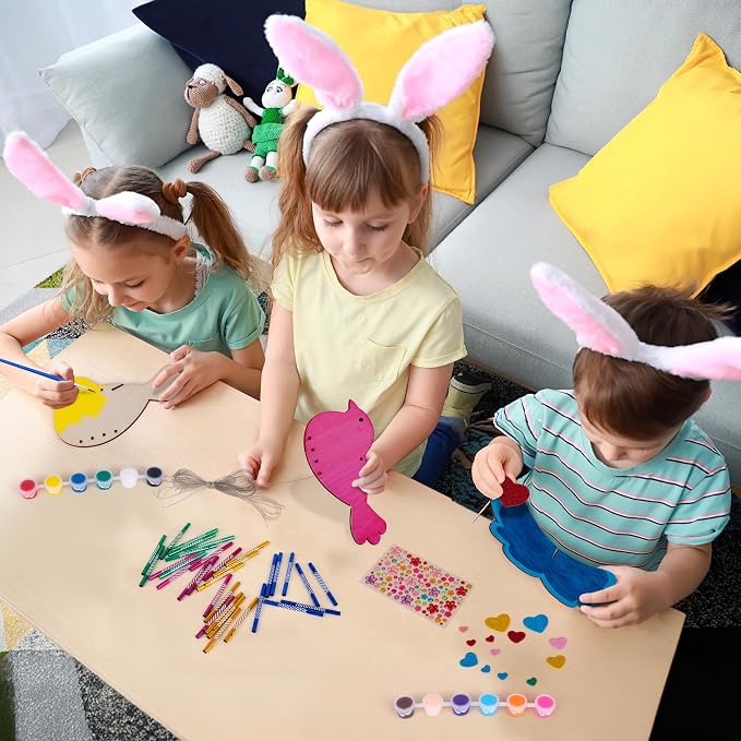 ArtCreativity DIY Wind Chime Kit for Kids - 8 Pack - Wooden Wind Chime Set with Paint Kit, Rhinestone Flower Stickers, Glitter Heart Foam Stickers, and More - Summer Arts and Crafts for Kids 3 and Up