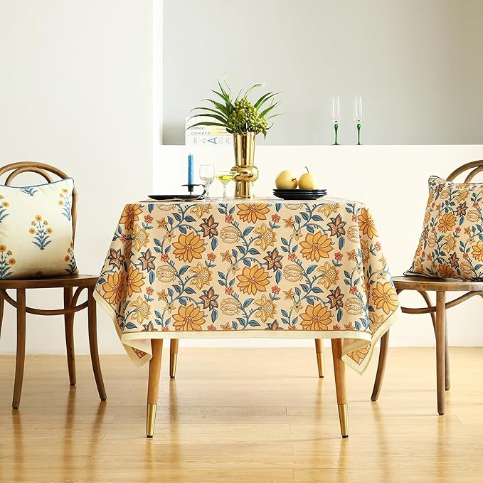 ISAENNE Designer Bohemian Floral Extra Long TableclothRectangle,Linen Colorful Table Cloth,Wrinkle Resistant Decor Tablecloths for Dining Thanksgiving Kitchen Christmas,63"*110"-Estevan B