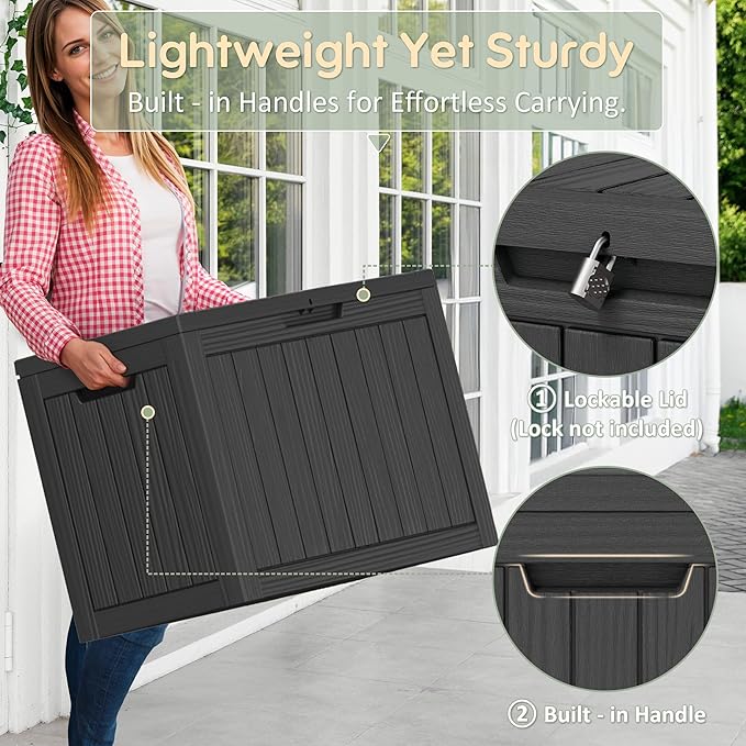 Oudoor Storage Deck Boxes Waterproof, Waterproof and UV Resistant Outdoor Storage Box Lockable Lid for Delivery Box, Indoor, Garden Tools, Pool Supplies, Patio (Black, 45 Gallon)