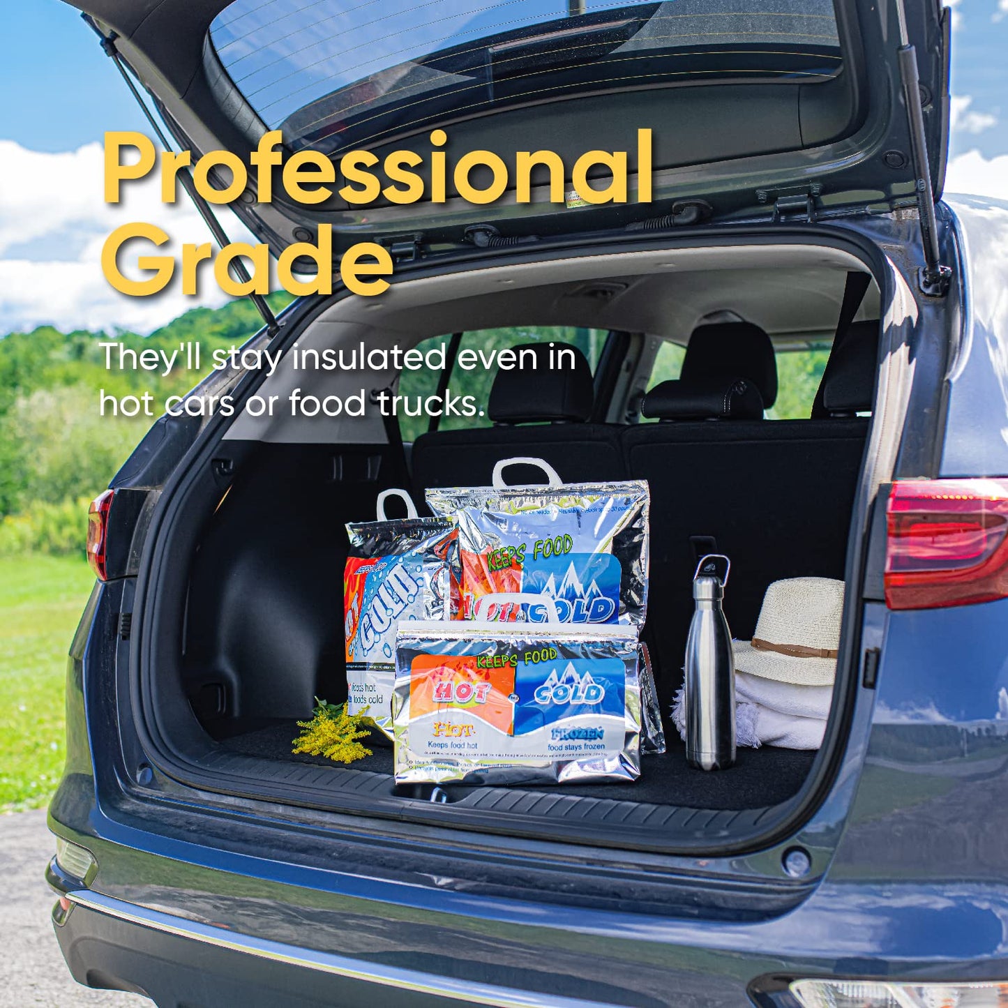 Superio Hot and Cold Insulated Bags for Food Delivery, Grocery Shopping Bags, Food Storage for Hot and Frozen Food for Travel, Disposable Cooler Bag, Reinforced Thermal Lunch Bag (4, 15.5"x13")