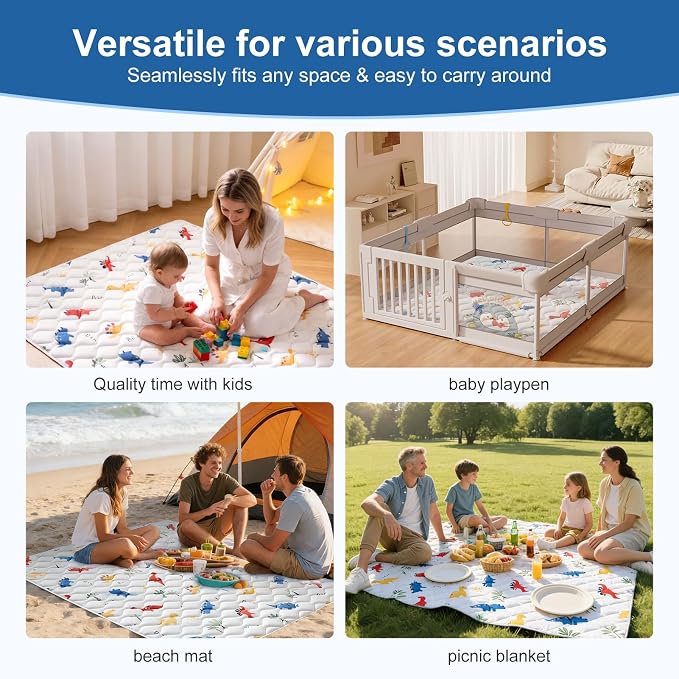 Odorless Premium Foam Baby Play Mat 47" x 47", Soft Microfiber Fabric Crawling Mat for Floor- Comfortable and Hypoallergenic, Non-Slip Cushioned Floor Playpen mat for Infants,Babies,Toddlers