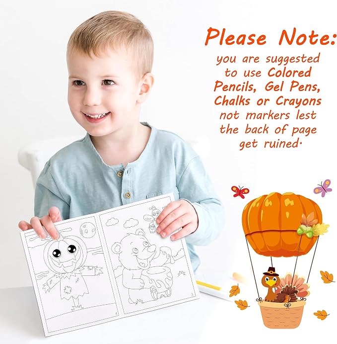 90shine 72PCS Fall Coloring Books for Kids, Thanksgiving Party Favors in Bulk Goodie Bag Stuffers Ages 3-5 4-8