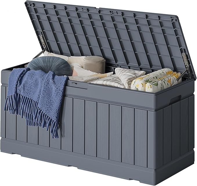 78 Gallon Deck Box Outdoor Indoor Waterproof Storage Box for Patio Furniture, Pool Accessories, Garden Tools, and Cushion Storage, Gray