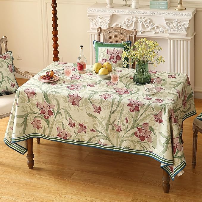patdrea Designer French Vintage Green Rectangle Tablecloth,Vintage Linen and Floral Pattern Extra Long Table Cloth,Decor Table Cover for Kitchen Dining Christmas Thanksgiving,67"x118"-Tara a