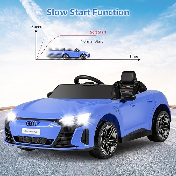 INFANS 12V Kids Ride On Car, Licensed Audi RS e-tron GT Electric Vehicle with Remote Control, Toddlers Battery Powered Toy with 4 Wheels Suspension, LED Headlight, Music, MP3, USB, TF Port (Blue)