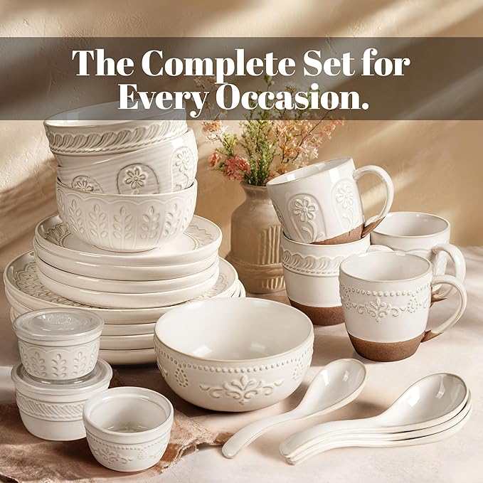 Artena Ramekins Oven Safe, Creme Brulee Ramekins, Embossed White Ceramic Ramiken, Souffle Pudding Custard Cups, Baking Dish, Dipping Bowls, Sauce Cups, Set Of 4 (Damask Floral, 8 oz)