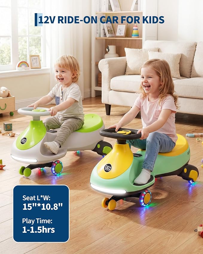 Garvee 12V Electric Wiggle Car for Kids, 2 in 1 Swing Car with Pedal, Anti-Rollover, Max Load 130Lbs,Flashing Wheels, Music,Rechargeable Battery Ride on Toy Indoor Outdoor for Toddlers, Gray