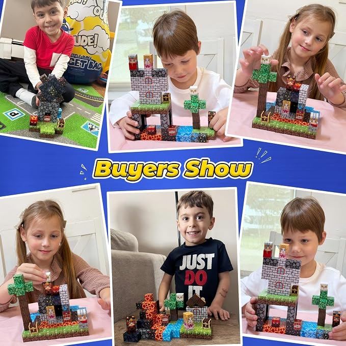 100PCS Magnetic Blocks -Build Mine Magnet World Forest & Lava Set, Magnet Building Toys for Kids Ages 5-7, STEM Sensory Toddler Toys for 3+ Year Old Boys & Girls, Creativity Birthday Gifts for Child