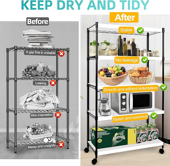 5 Pcs Wire Shelf Cover, 30X16X3 Inch Carbon Fiber Material Shelf Covers for Pantry Shelves(Not Wood), Waterproof Removable Closet Shelving Liner for Home Kitchen,Office Organization - White