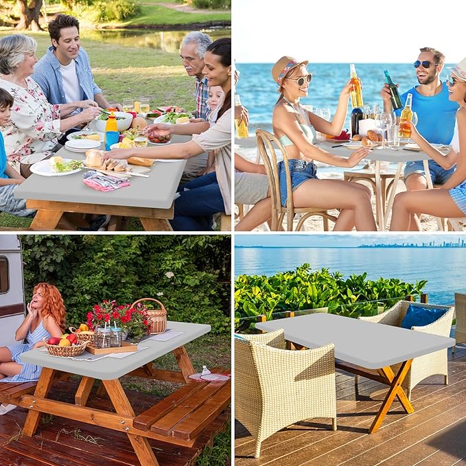 homing Rectangle Table Cloth Cover, Waterproof Polyester Elastic Fitted Tablecloth, Fits for 4 Foot Folding Tables, Washable Table Protector for Picnic, Camping, Outdoor (Light Grey, 30" x 48")