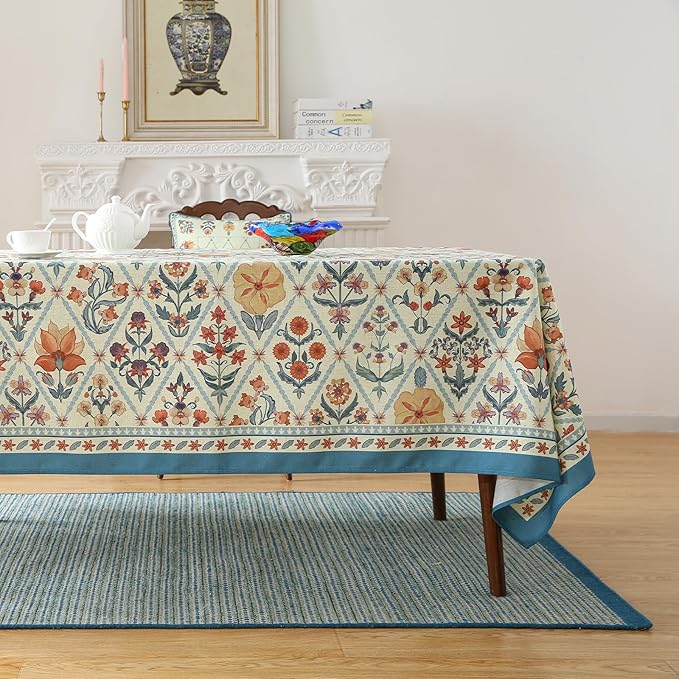 ISAENNE Designer Linen Elegant Extra Long Rectangle Tablecloth,Colorful Floral Bohemian Table Cloth,Wrinkle Resistant Decor Tablecloths for Dining Thanksgiving Kitchen,67"*118"-Floralsea A