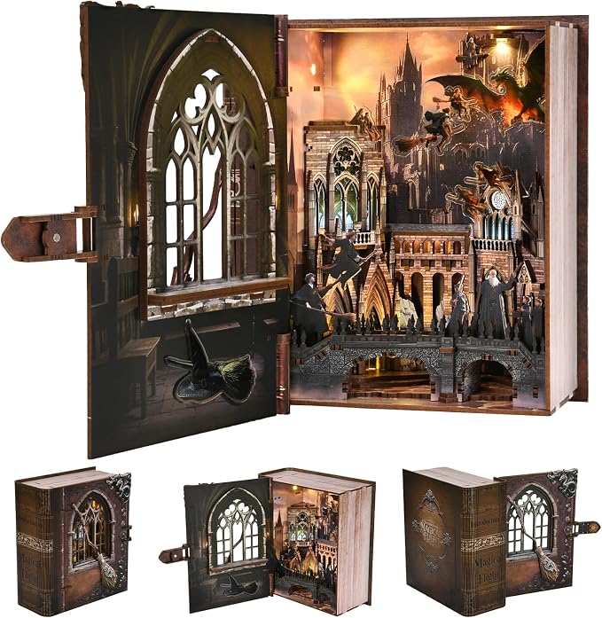 MiniCity DIY Book Nook Kits for Adults, Miniature Dollhouse Booknook Kit, 3D Wooden Puzzle Creative Decorative Bookends Bookshelf Diorama Insert Crafts Hobbies Gifts (Introduction to Magical Flight)