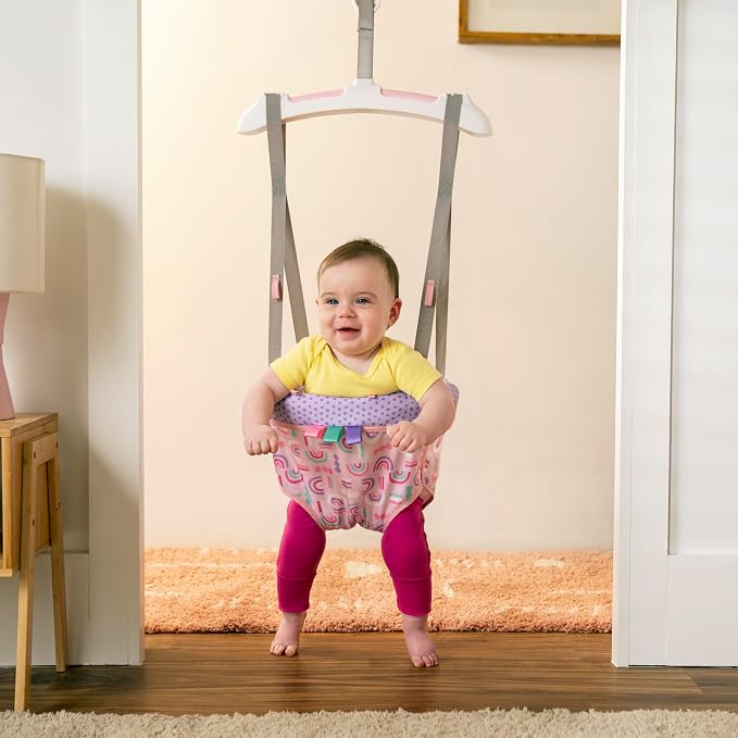 Bright Starts Purple Paradise Door Jumper for Babies 6 to 12 Months or Up to 26 Pounds, Travel Jumper