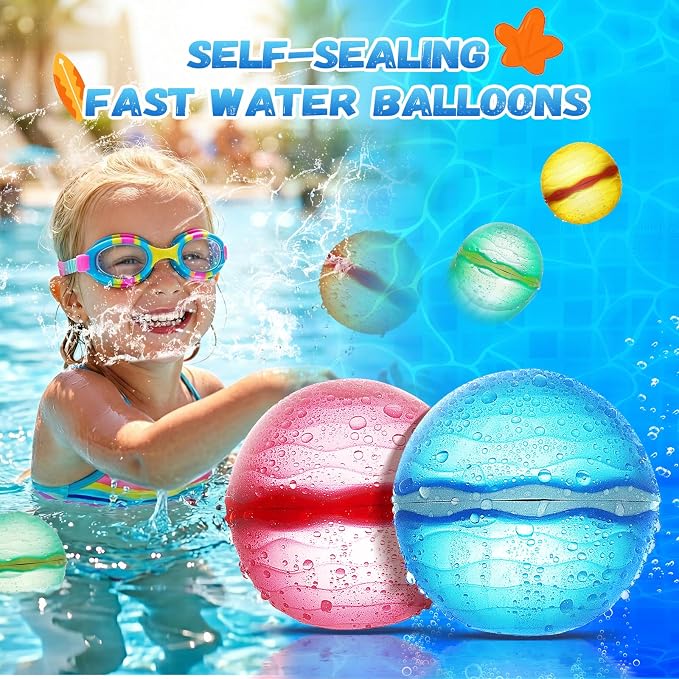Reusable Water Balloons, Self-Sealing Refillable Magnetic Water Balls, Pool Beach Water Toys for Boys and Girls, Outdoor Summer Toys for Kids Ages 3+ (8 PCS)