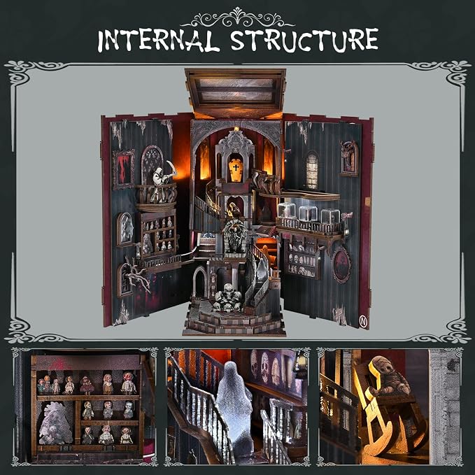 CCCDF Book Nook Kit - DIY Miniature Dollhouse Kit, Creepy Scary Tiny Booknook House Bookshelf 3D Wooden Puzzle for Adults, Gifts for Family (Haunting Relics)