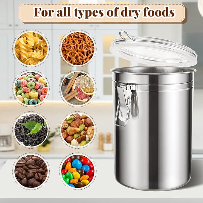 Lallisa 12 Pcs Stainless Steel Canisters 62 oz Stainless Steel Containers with Lids Food Storage Container with Airtight Clamp Lid Coffee Containers for Tea Sugar Coffee Flour Kitchen Counters