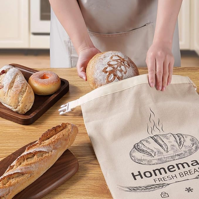 2 Pack Beeswax Bread Bags for Sourdough,Reusable Organic Linen Beeswax Bread Bag for Homemade Sourdough 17 x 12.6 Inches Food Storage Cloth Bag – Freezer-Friendly & Freshness Preservation (Beeswax)