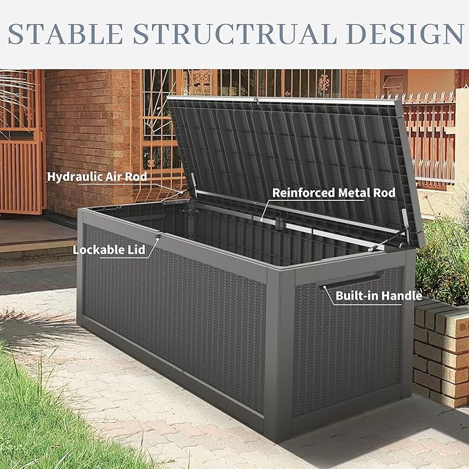 Outdoor Storage Deck Boxes Waterproof and UV Resistant Outdoor Storage Box Lockable Lid for Delivery Box, Indoor, Garden Tools, Pool Supplies, Patio (Grey, 260 Gallon)