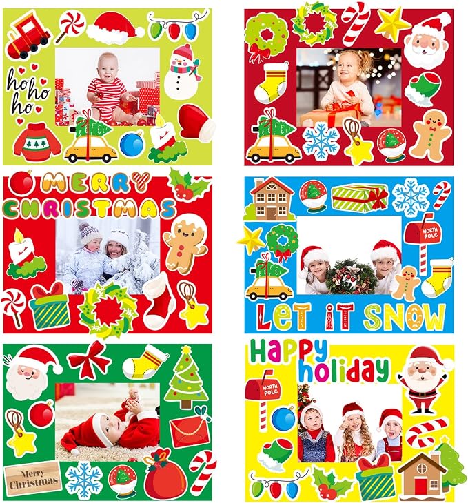 chiazllta 30 Packs Christmas Picture Frame Craft Kits for Kids Holiday DIY Craft Gingerbread Candy Santa Reindeer Xmas Art Favor Home Classroom Game Activities