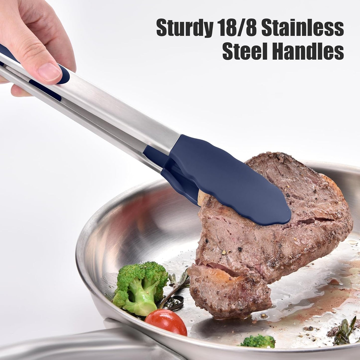 Doosu Kitchen Tong for Cooking: 600°F Heat-Resistant Silicone Food Tong, Stainless Steel Locking Tongs for BBQ (12in, Blue)