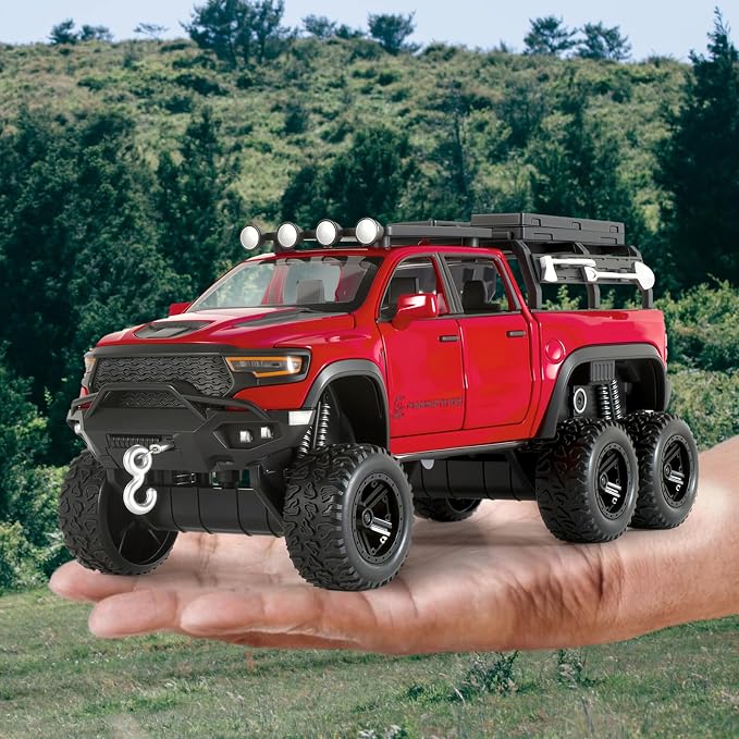 Toy Trucks for Boys 1/32 Diecast Trucks Mammoth Model Truck,Collectible Pickup Truck Model Kit,Pull Back Cars with Lights and Sounds,Toy Trucks for Boys Age 4-7（Red）