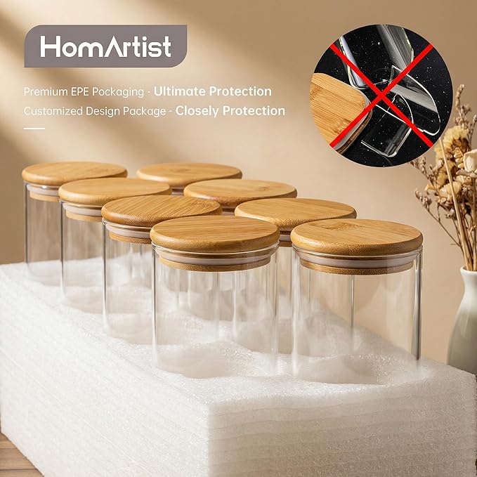 Multi Size - 5 Pack Glass Jars with Bamboo Lids, Glass Pantry Storage Containers with Airtight Lids, Round Air Tigh Food Storage Canisters for Cereal, Pasta, Flour, Sugar, Best for Kitchen Organizer