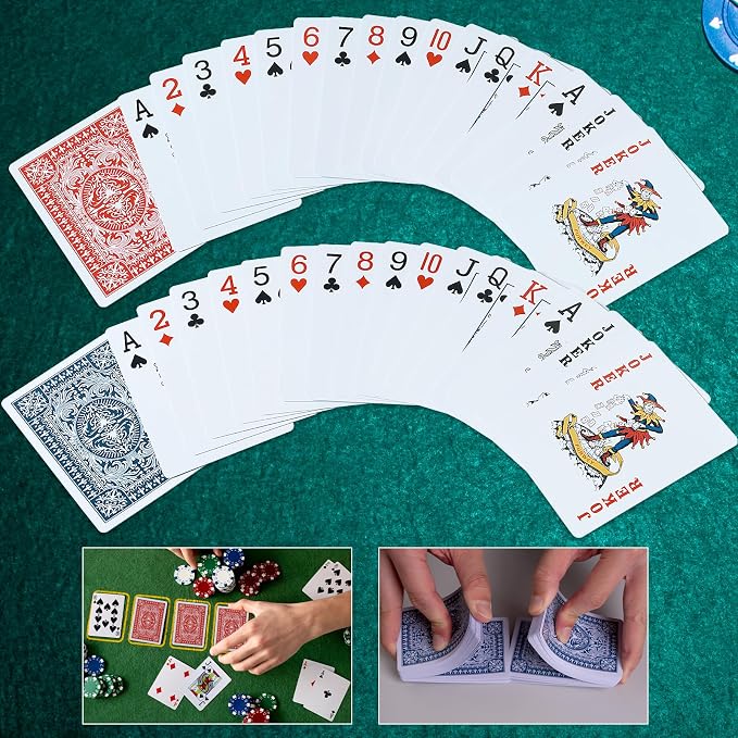 FURWEY Playing Cards 48 Pack,Standard Index,Red and Blue Backs,Large Digital Printing is Easy to Read,Blackjack，Euchre, Canasta Card Game, Poker Cards（Red/Blue）