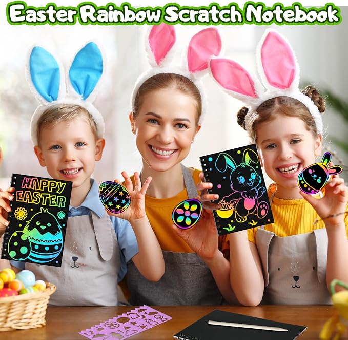 Scratch Paper Art Party Favors for Kids: 4 Pack Rainbow Scratch Notebook, Goodie Bags Stuffers Coloring Books Party Favors for Kids 3-12, Bulk Classroom Birthday Gifts for Student