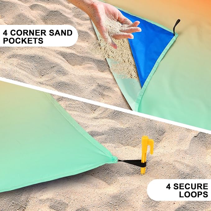 WIWIGO Beach Blanket Waterproof Sandproof Beach Mat 79" X 83"/10'x9'for 2-8 Adults Quick Drying Outdoor Picnic Mat Beach Accessories for Travel, Camping, Hiking