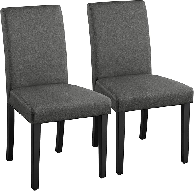 Yaheetech Dining Chairs Set of 2 Fabric Upholstered Parson Kitchen Chairs with Padded Seat and Solid Wood Legs for Dining Room/Restaurant, Dark Gray