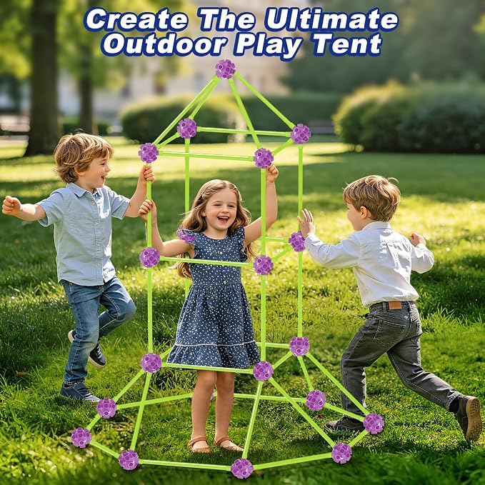 Glow In The Dark Fort Building Kit for Kids Age 4, 5, 6, 7, 8+ Years Old, STEM Building Toys for Indoor Outdoor, kids Creative Construction Toys Set, Christmas Birthday Gifts for Boys & Girls, 140 Pcs